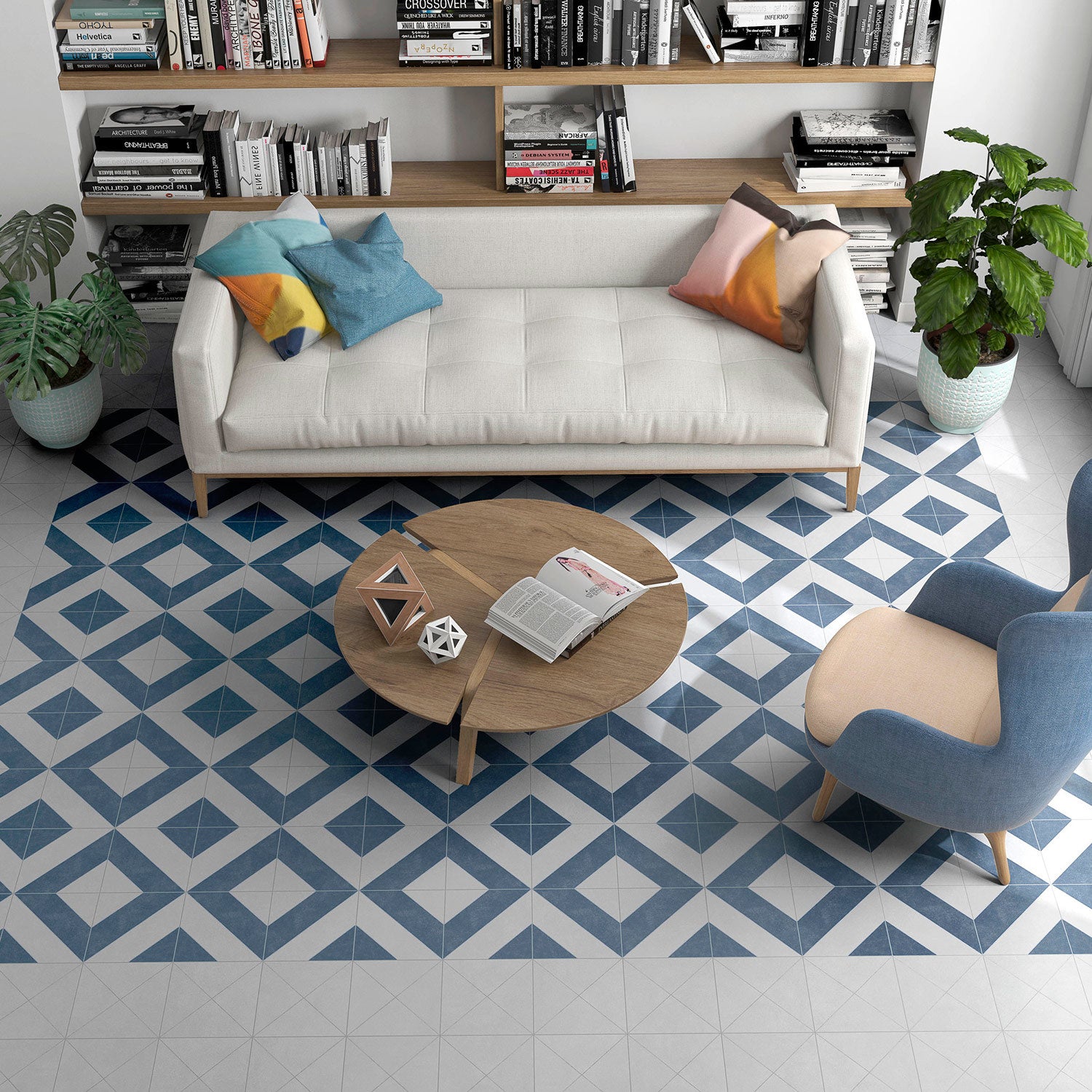 Diagonal Blue Patterned Tile