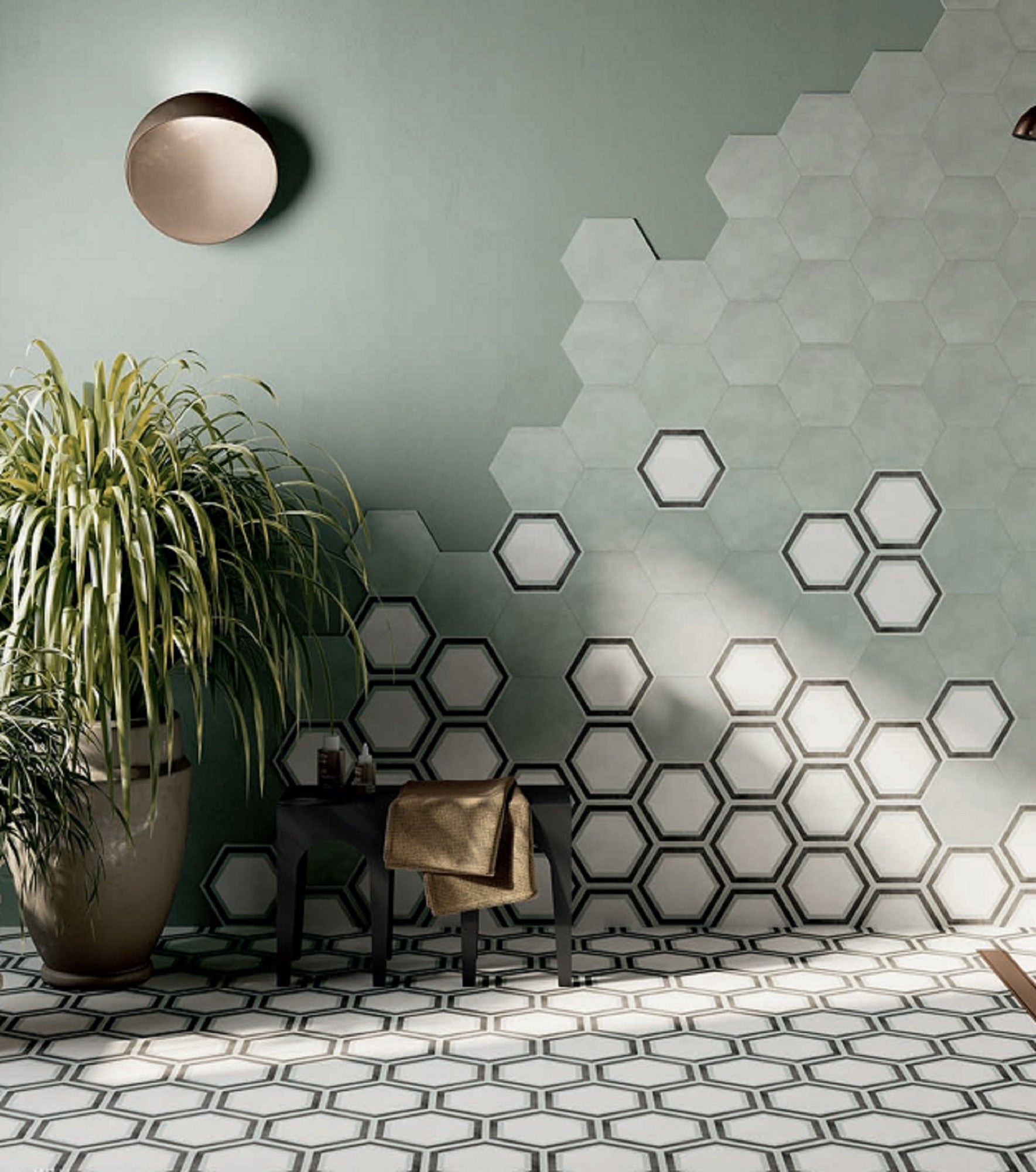 Osaka White Framed Hexagon Tile