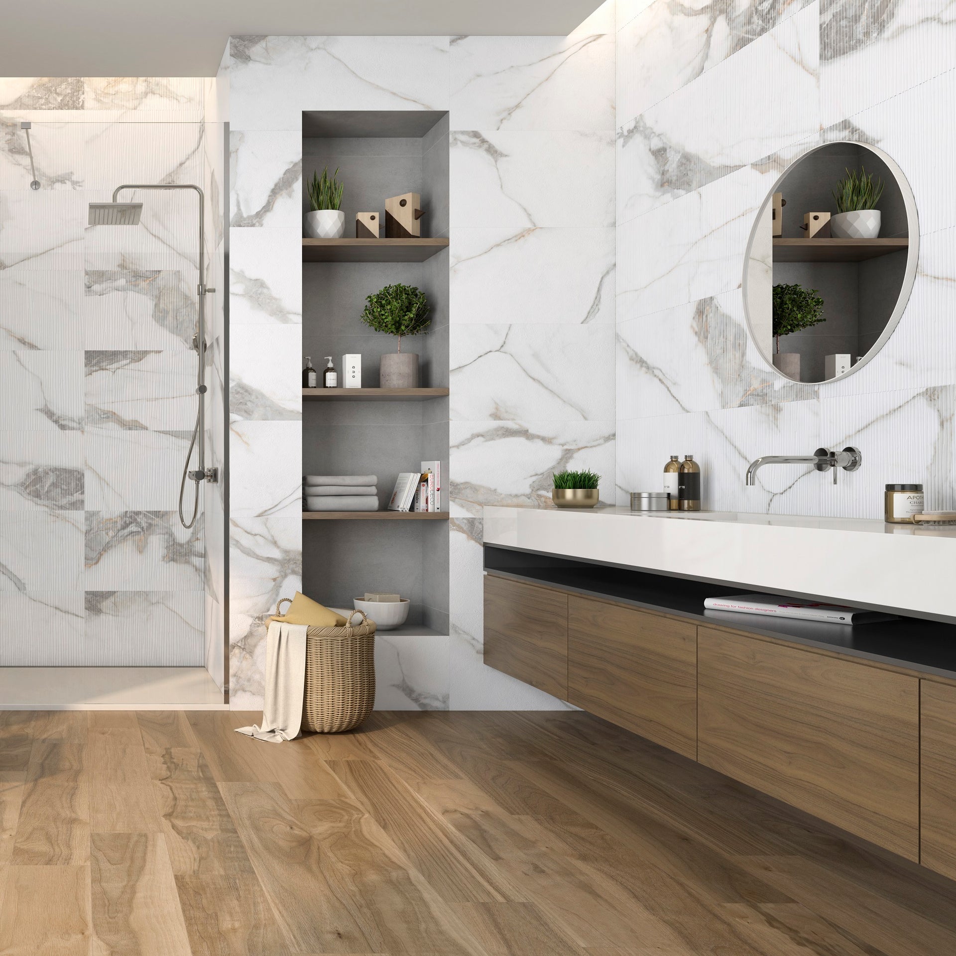 Avenza White Marble Effect Textured Decor Wall Tile